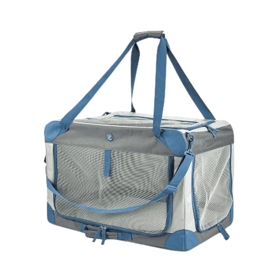 Transportadora Camping Exterior Gris/Azul Kanu Pet para Perro y Gato