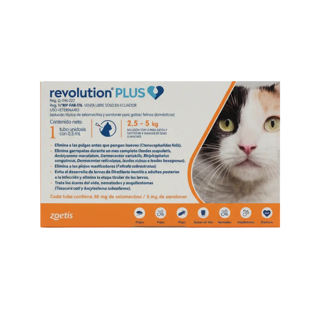 Antipulgas Revolution Plus pipeta 0,25 mL para Gatos de 2.5 kg - 5kg