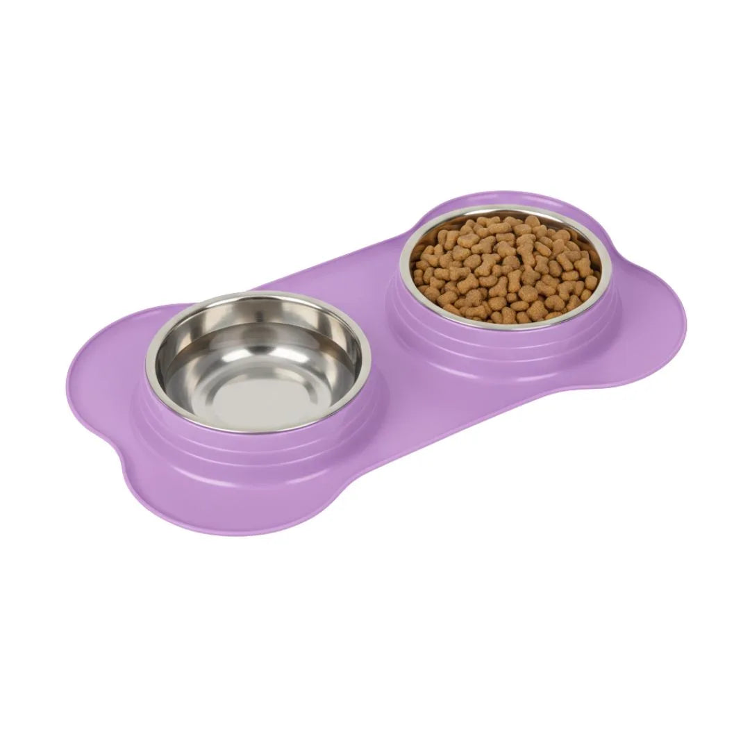 Comedero Doble + Bowl en Acero Inoxidable Lila Kanu Pet para Perros