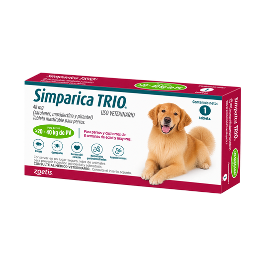 Antipulgas Simparica Trio Verde 20-40 kg para Perros
