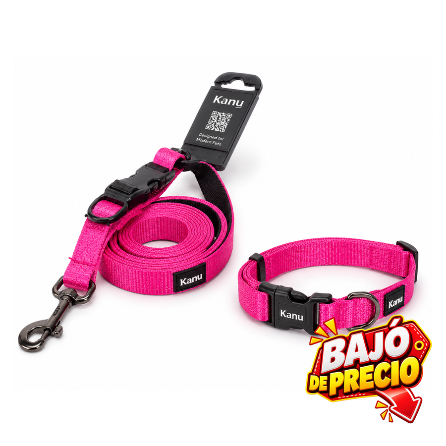 Combo Collar/Correa Fucsia Kanu Pet para Perro
