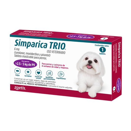 Antipulgas Simparica Trio comprimido 2.5 - 5 kg para Perros