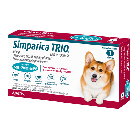 Antipulgas Simparica Trio comprimido 10-20 kg para Perros