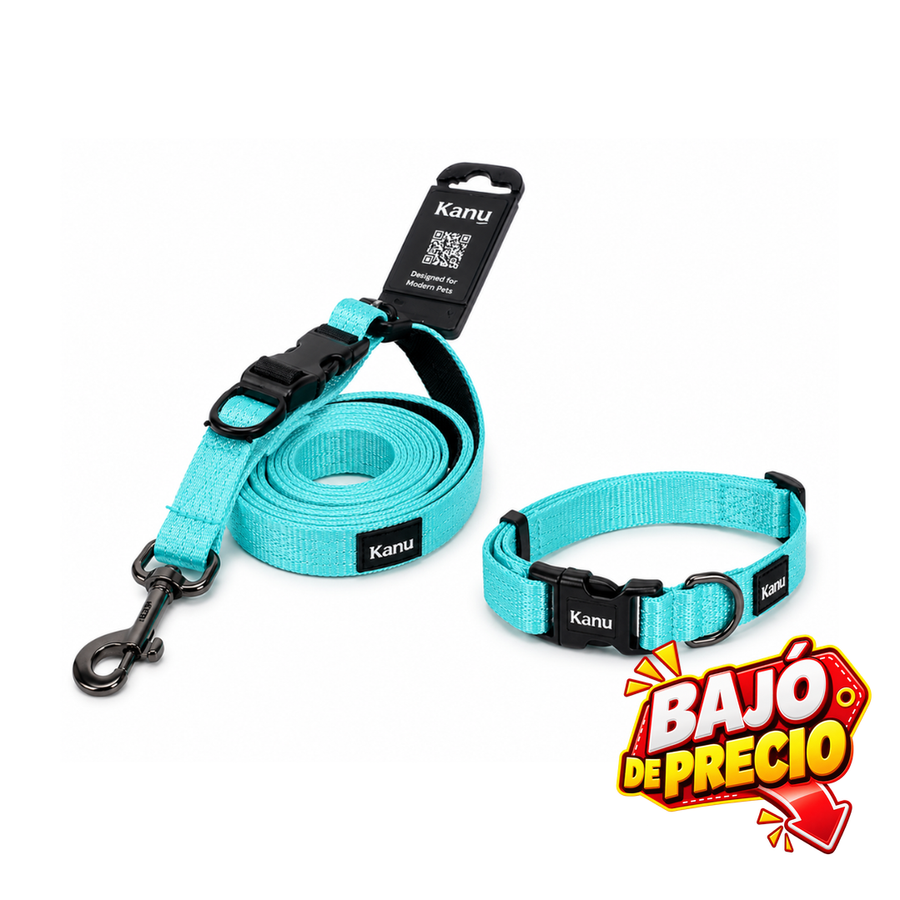 Combo Collar/Correa Azul Agumarina Kanu Pet para Perro