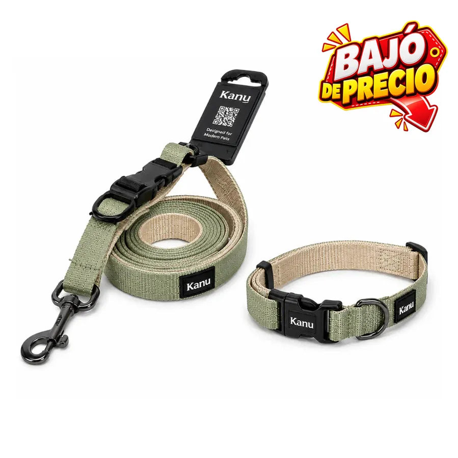 Combo Collar/Correa Verde-Beige Kanu Pet para Perro