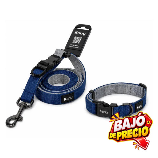 Combo Collar/Correa Azul-Gris Kanu Pet para Perro