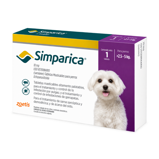 Antipulgas Simparica comprimido 10 Mg / 2.5-5 kg para Perros