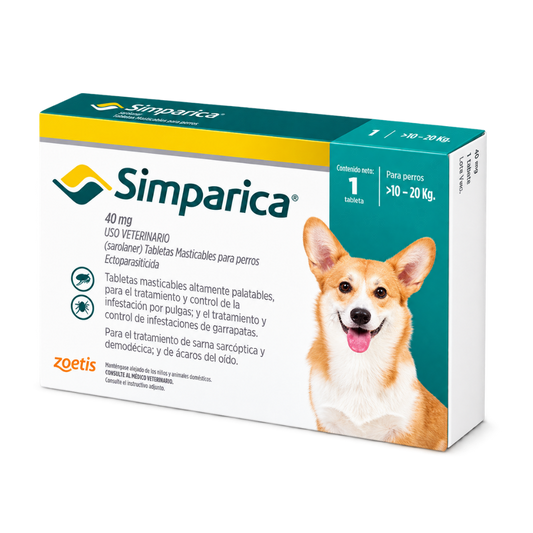Antipulgas Simparica comprimido 10-20 kg para Perros
