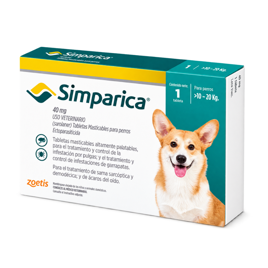 Antipulgas Simparica comprimido 10-20 kg para Perros