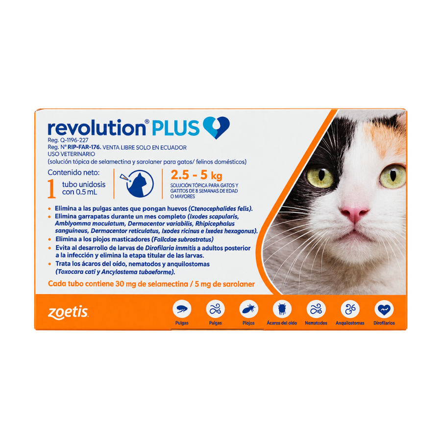 Antipulgas Revolution Plus pipeta 0,25 mL para Gatos de 2.5 kg - 5kg