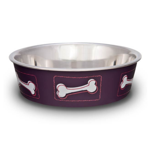 Comedero Acero Huesos Med Morado para perro