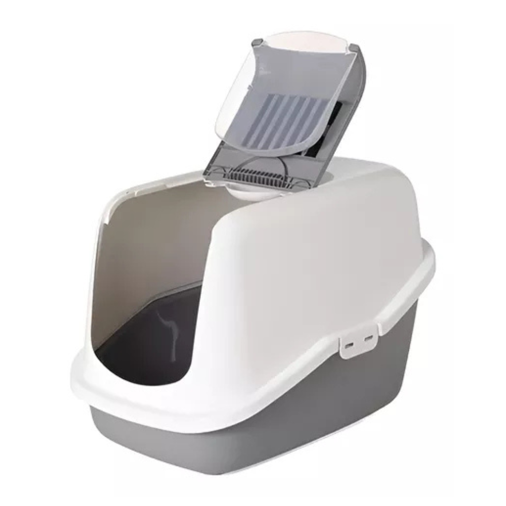 Nestor Arenero Con Tapa Y Filtro 56X39X38.5Cm Color Blanco Con Gris Para Gato