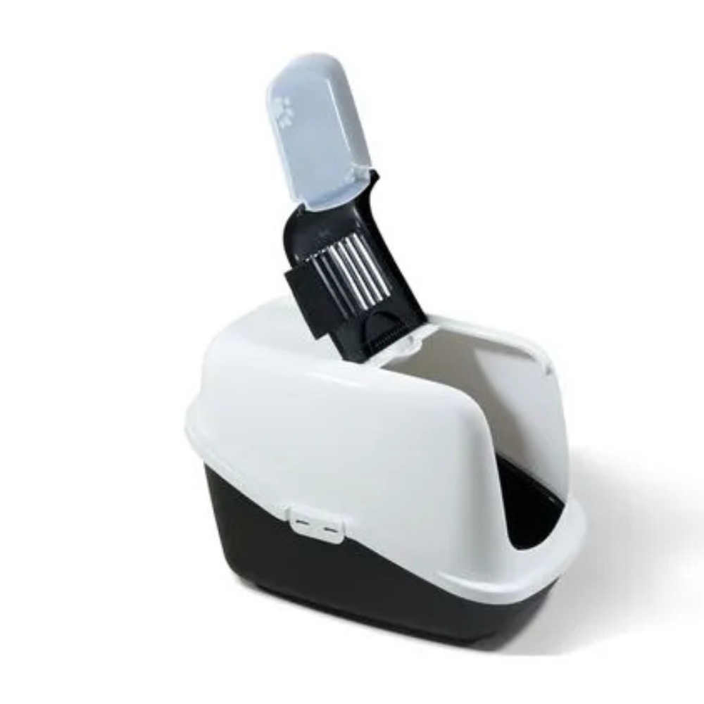 Nestor Arenero Con Tapa Y Filtro 56X39X38.5Cm Color Blanco Con Negro Para Gato