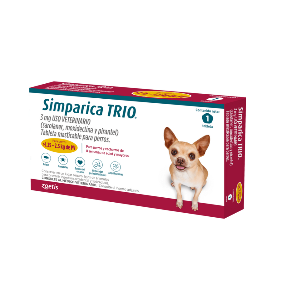 Antipulgas Simparica Trio 2.5 A 5 KG Para Perro