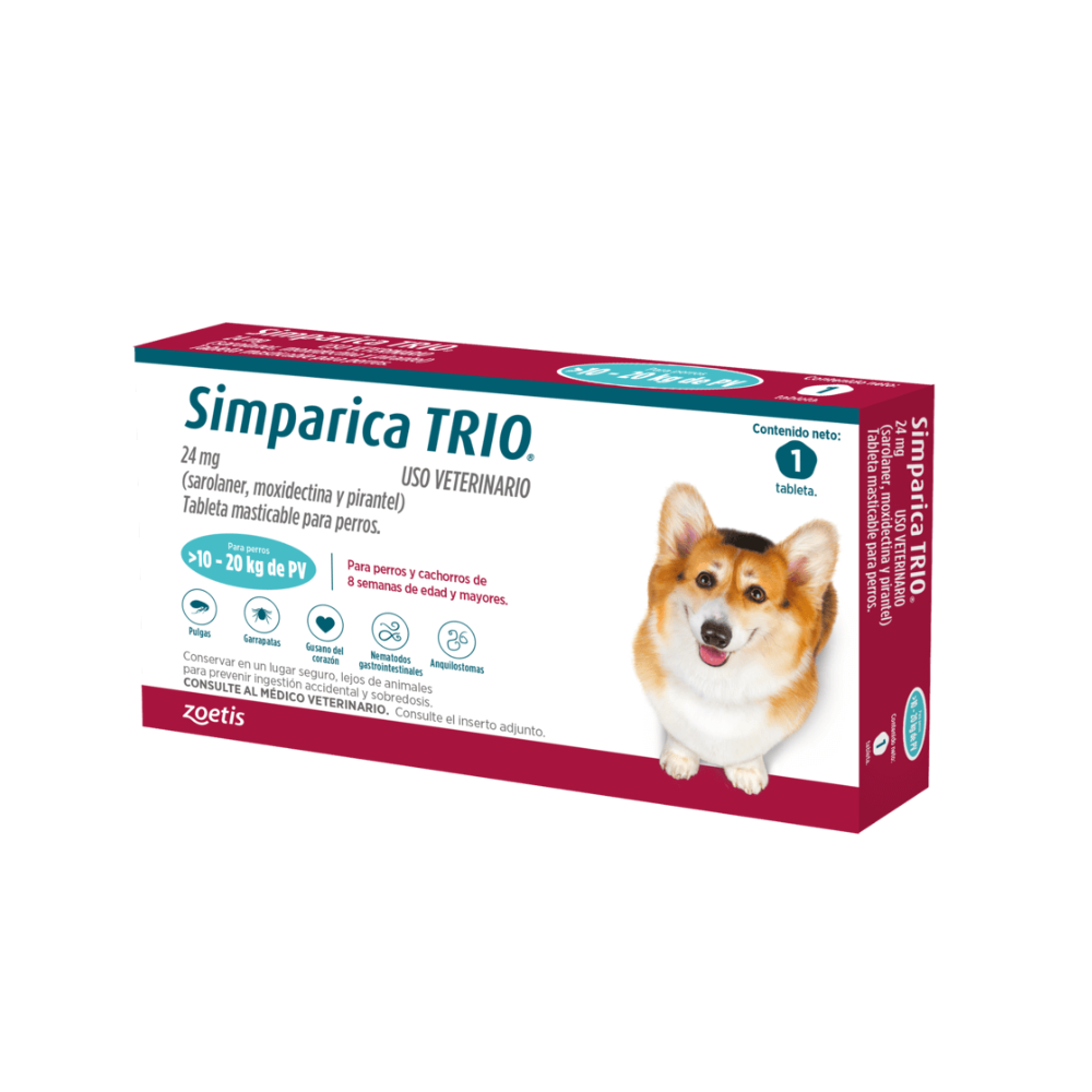 Antipulgas Simparica Trio 10 A 20 KG Para Perro