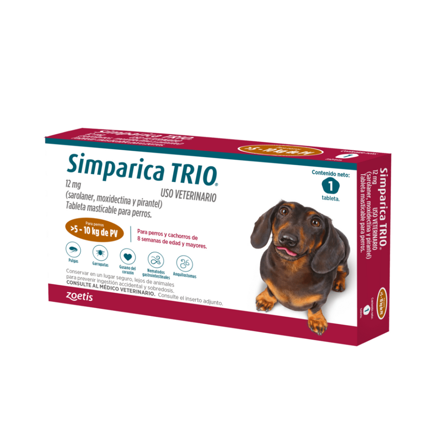 Antipulgas Simparica Trio 5 A 10 KG Para Perro