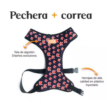 Pechera y Correa Zorros Fedele Para Perro M/L