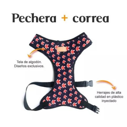 Pechera y Correa Zorros Fedele Para Perro M/L