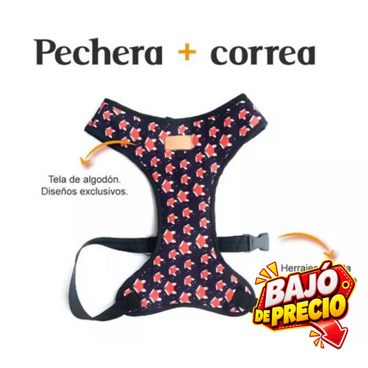 Pechera y Correa Zorros Fedele Para Perro M/L