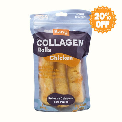 Snack Rollos de Colágeno Kanu Pet de Pollo para Perro. No es Carnaza 3 Unds