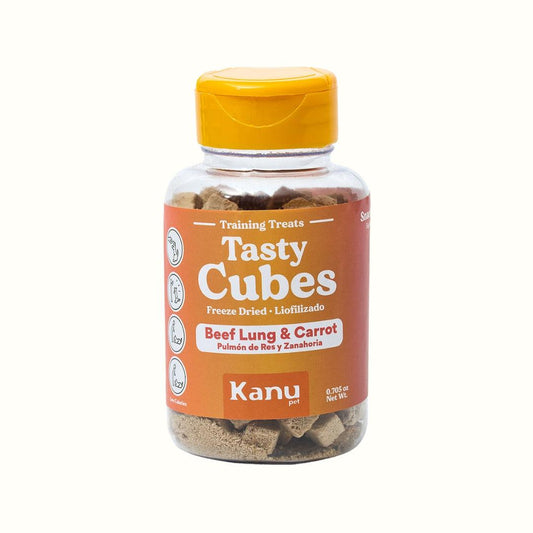 Kanu Pet Tasty Cubes de Zanahoria Liofilizada para Perros, Snack Natural, Bajo en Calorías, Ideal para Entrenar y Recompensar a tu Mascota