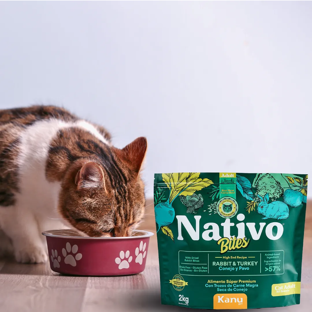 Alimento Seco Nativo Bites Conejo y Pavo Kanu Pet para Gato Adulto