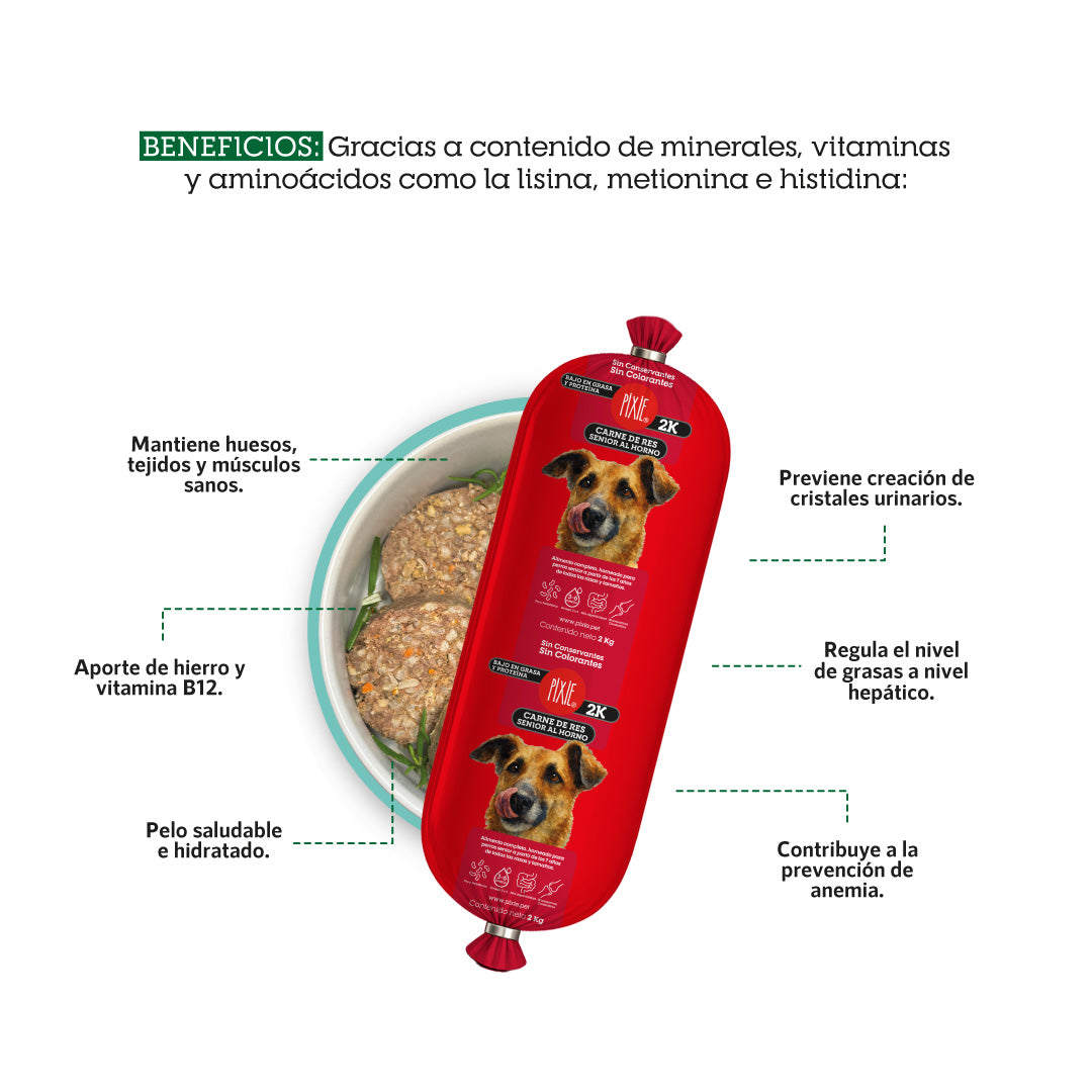 Alimento Congelado  Pixie de carne al horno para perros senior (baja en grasa y proteína)