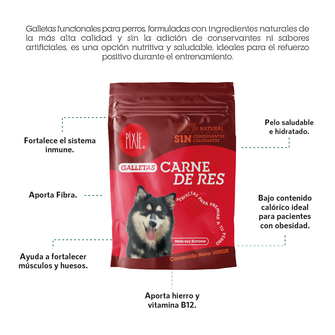 Snack galletas de carne de res Pixie para perros