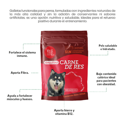 Snack galletas de carne de res Pixie para perros