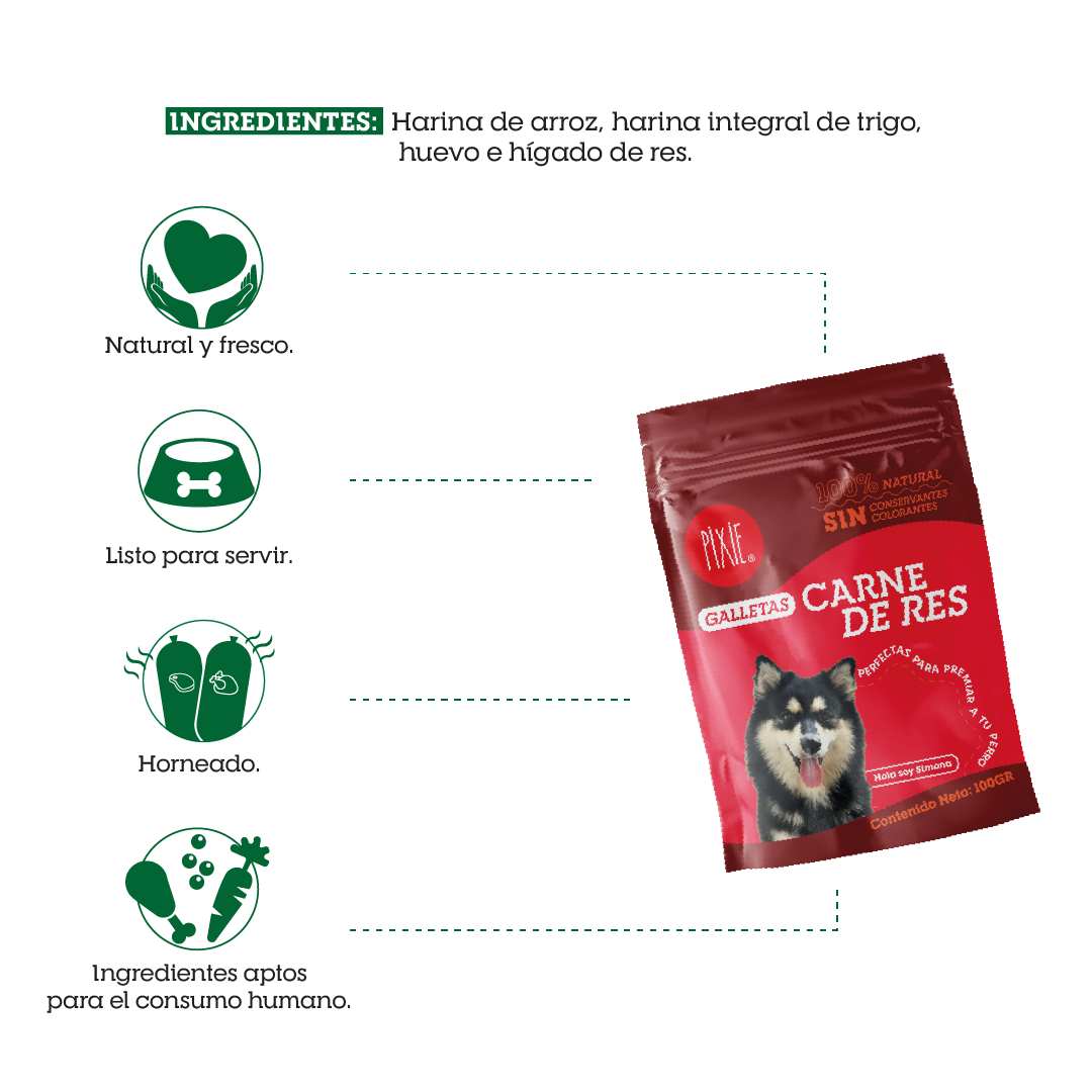 Snack galletas de carne de res Pixie para perros