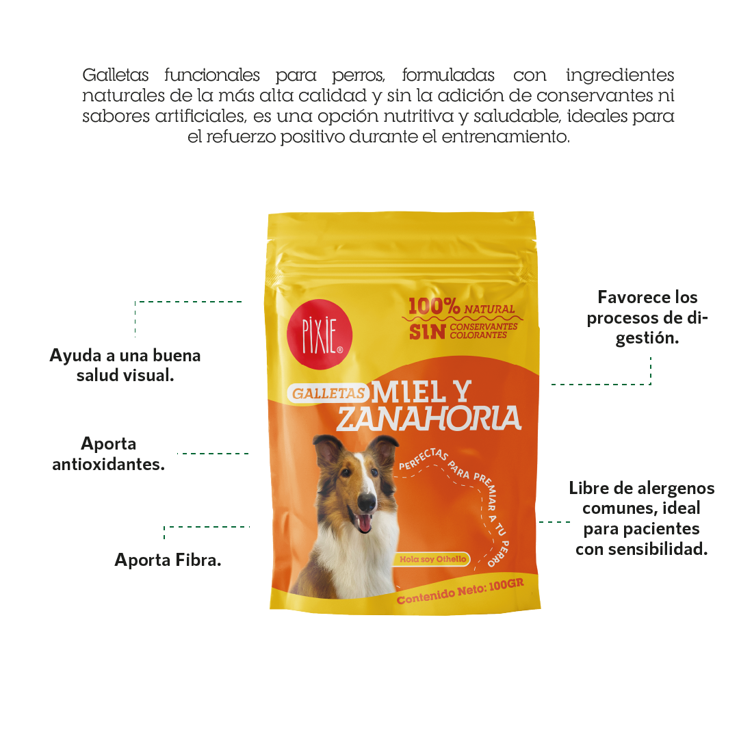 Snack galletas de miel y zanahoria Pixie para perros