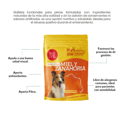 Snack galletas de miel y zanahoria Pixie para perros