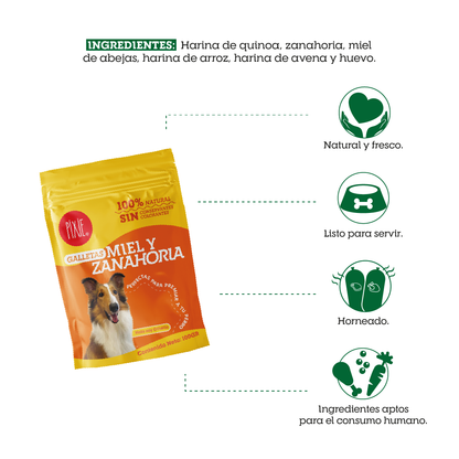 Snack galletas de miel y zanahoria Pixie para perros