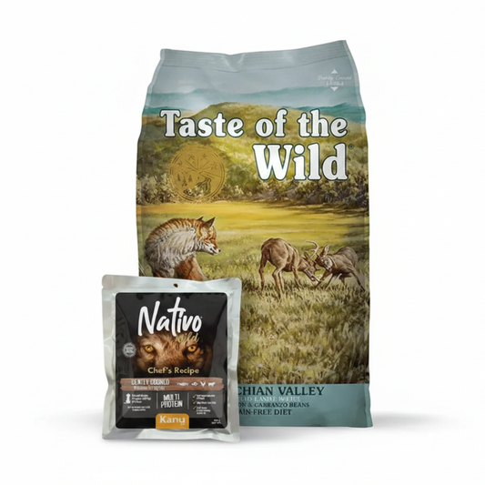Alimento Seco Taste of the Wild Appalachian Venado para Perro Raza Pequeña +  Alimento Húmedo Nativo Wild Chef’s Recipe Multi Protein Kanu Pet para Perros