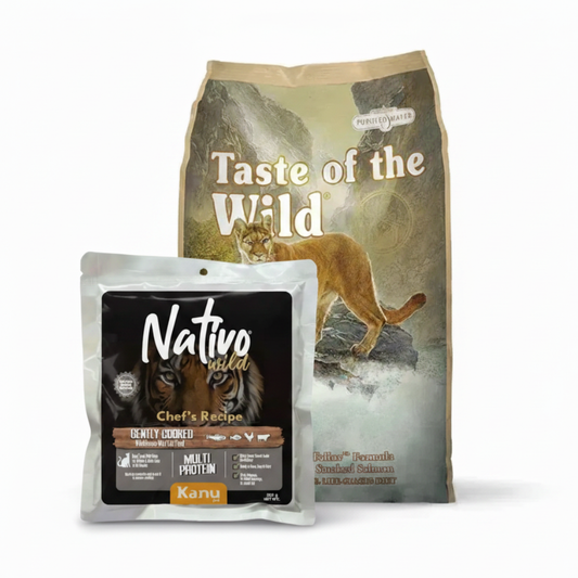 Alimento Húmedo Nativo Wild Chef’s Recipe Multi Protein Kanu Pet para Gatos + Alimento Seco Taste of the Wild Trucha y Salmon Ahumado para Gato