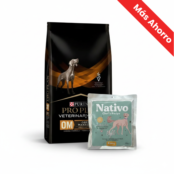 Paquete Proplan Veterinary Diet Canine Om para Perro + Nativo Chef’s Recipe Light Pollo Kanu Pet para Perros