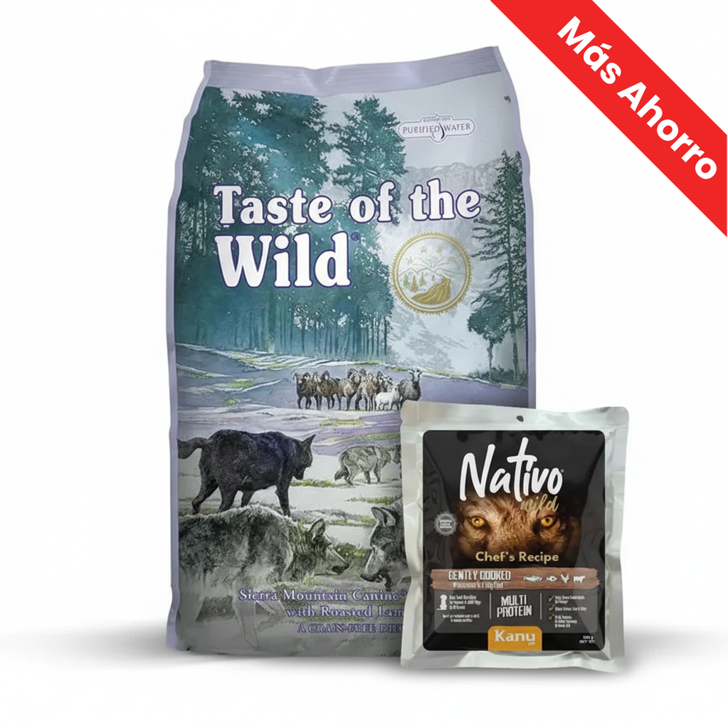 Alimento Seco Taste of the Wild Sierra Mountain para Perro + Alimento Húmedo Nativo Wild Chef’s Recipe Multi Protein Kanu Pet para Perros