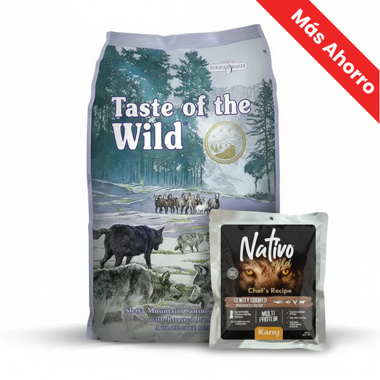 Paquete Taste of the Wild Sierra Mountain para Perro + Nativo Wild Chef’s Recipe Multi Protein Kanu Pet para Perros