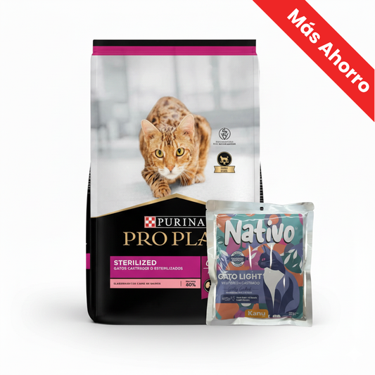 Paquete Proplan Sterilized para gato + Nativo Light Chef’s Recipe Kanu Pet para Gatos