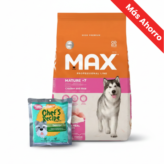 Paquete Total Max Mature + 7 Pollo y Arroz para Perro + Chef's Recipe Kanu Pet para Perro Senior