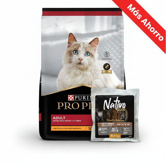 Paquete Proplan para Gato Adulto + Nativo Wild Chef’s Recipe Multi Protein Kanu Pet para Gatos