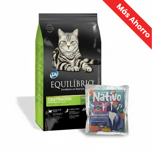 Alimento Equilibrio Gato Castrado Adulto + Alimento Húmedo Nativo Light Chef’s Recipe Kanu Pet para Gatos