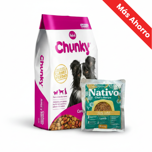 Paquete Chunky Cordero Arroz Y Salmón para Perro Adulto + Nativo Chef’s Recipe Conejo Kanu Pet para Perros