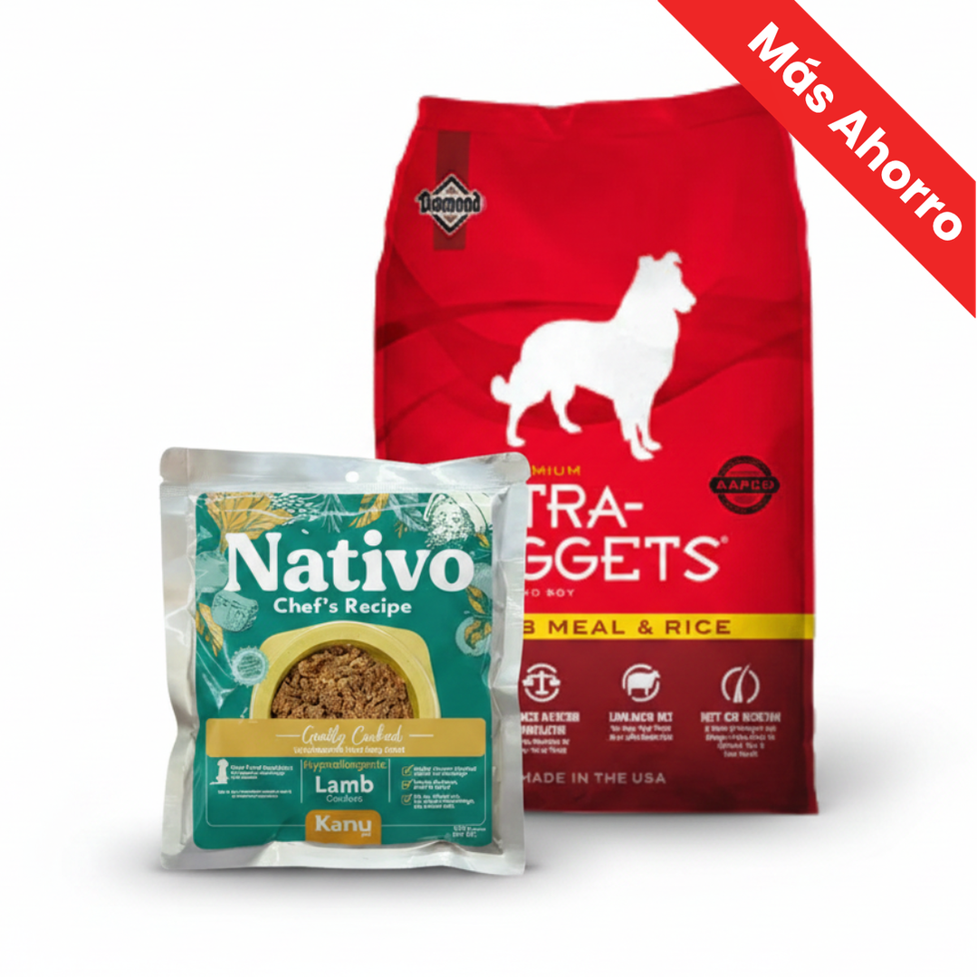 Alimento para perro Nutra Nuggets Cordero y Arroz + Alimento Húmedo Nativo Chef’s Recipe Cordero Kanu Pet para Perros