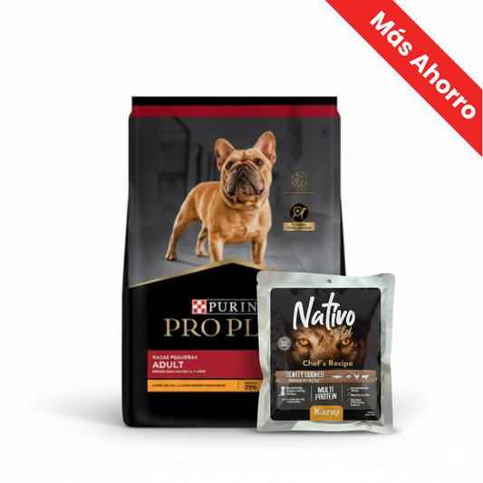 Paquete Proplan Adulto para Perro Small Breed + Nativo Wild Chef’s Recipe Multi Protein Kanu Pet para Perros