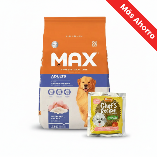 Paquete Total Max Performance para Perro Adultos + Chef's Recipe Pollo y Ternera Kanu Pet para Perros