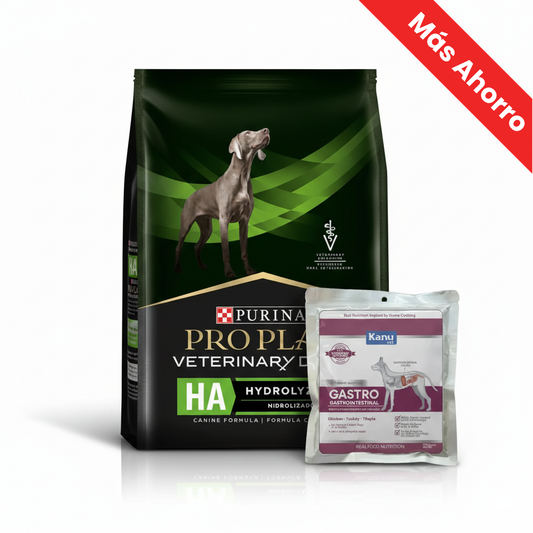 Alimento Seco Proplan Veterinary Diet Canine Ha para Perro + Alimento Húmedo Medicado Kanu Vet GastroIntestinal para Perros Adultos