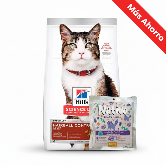Paquete Hills Felino Control Bola De Pelos para Gato + Nativo Chef’s Recipe Hairball Control Kanu Pet para Gatos