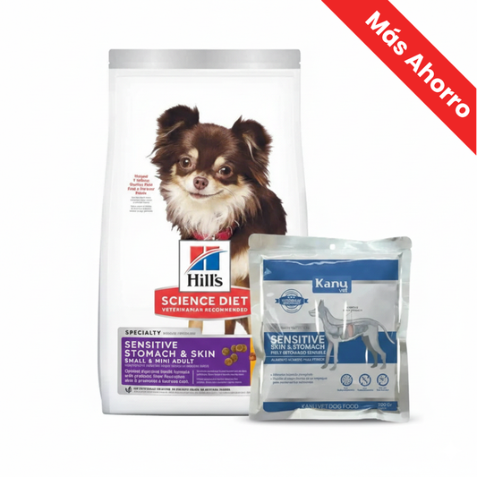 Paquete Hills Sensitive Stomach & Skin Mini Para Perro + Kanu Vet Piel y Estómago Sensible para Perros Adultos