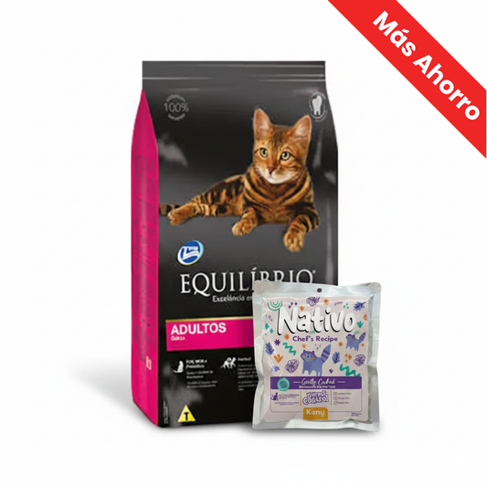 Alimento Equilibrio Gato Adulto +  Alimento Húmedo Nativo Chef’s Recipe Hairball Control Kanu Pet para Gatos